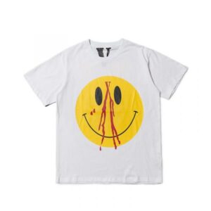 Vlone Blood Smiley Face Cotton T-Shirt Black and White
